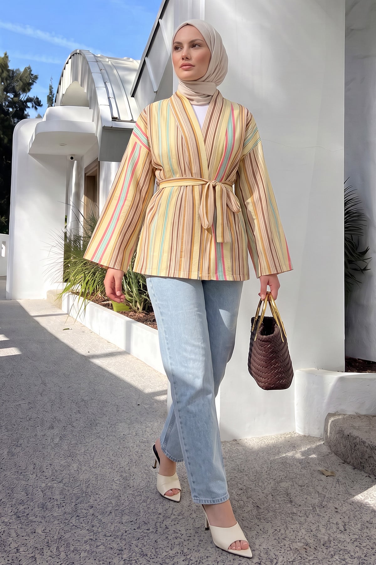 Çizgili Kimono Y0167 - SARI |  