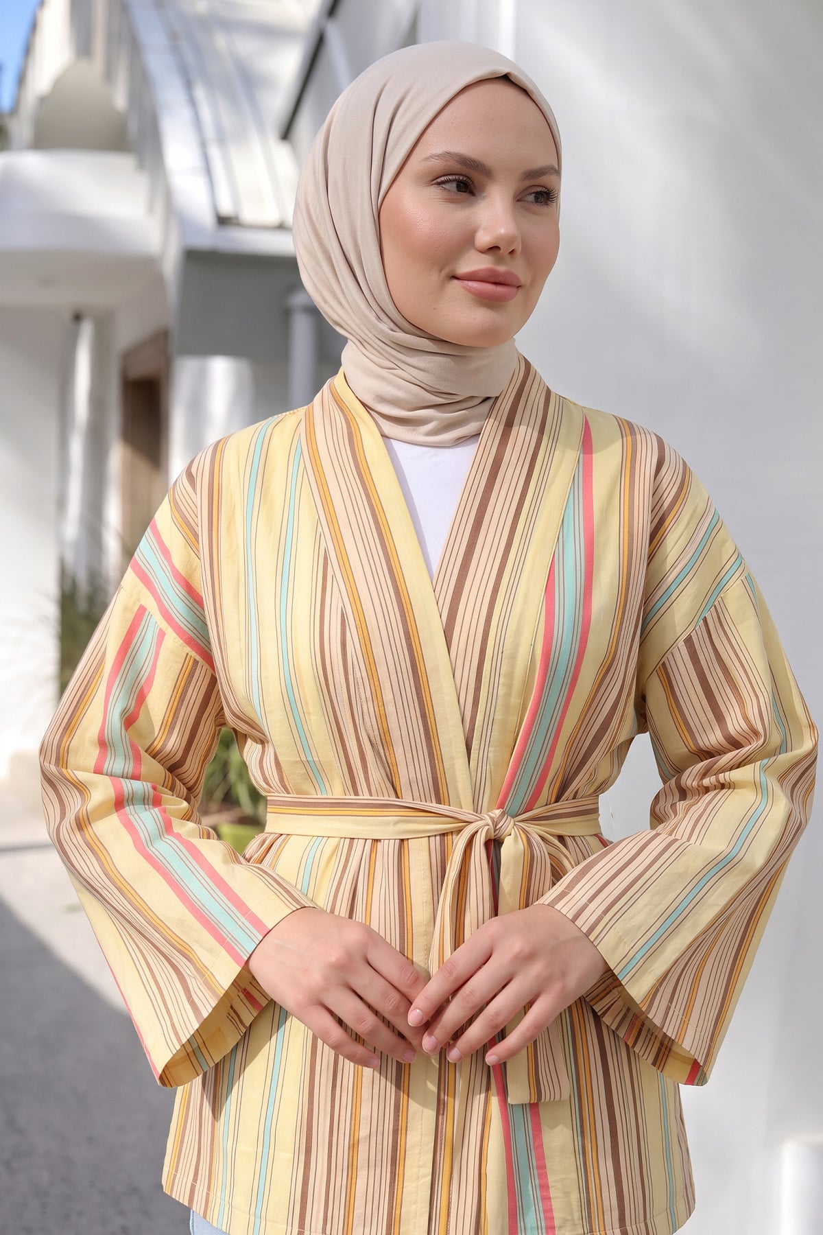 Çizgili Kimono Y0167 - SARI |  