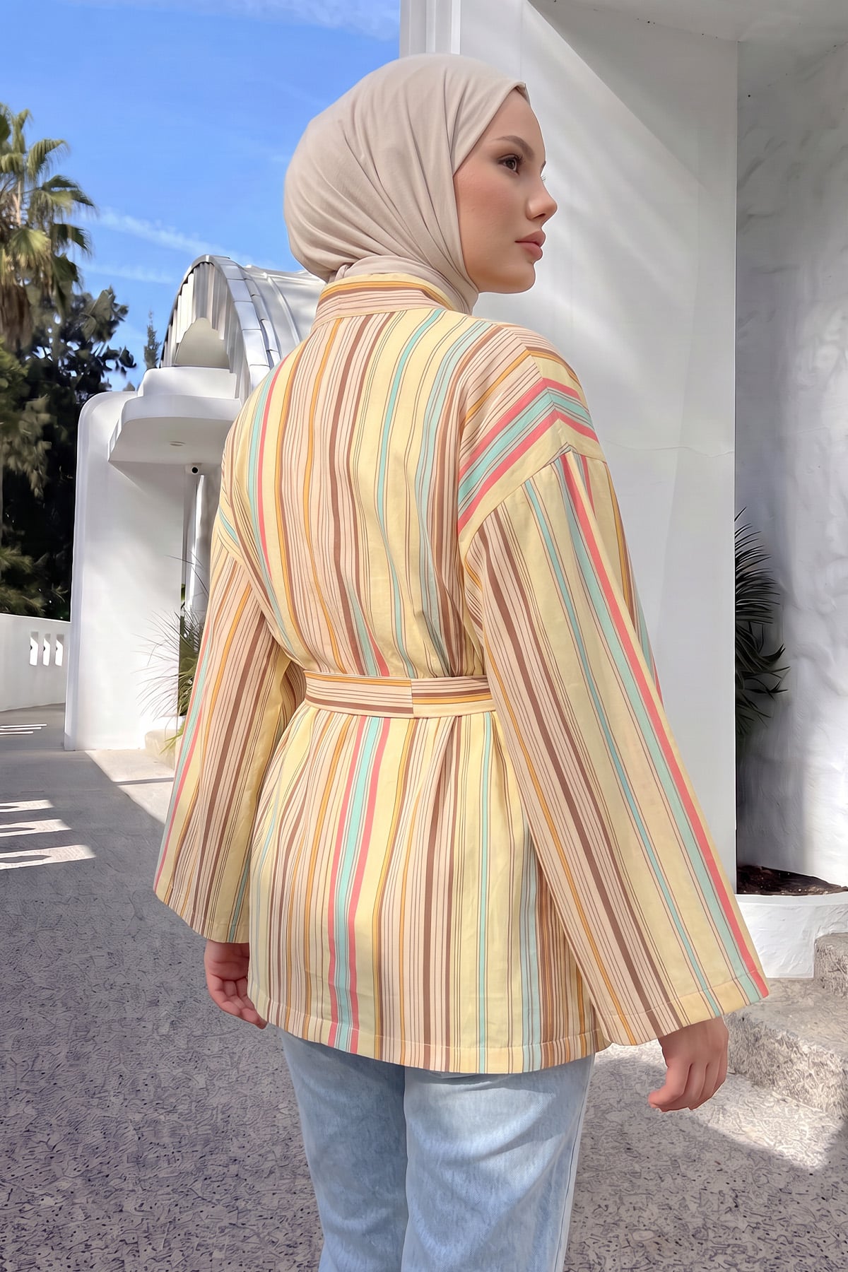 Çizgili Kimono Y0167 - SARI |  