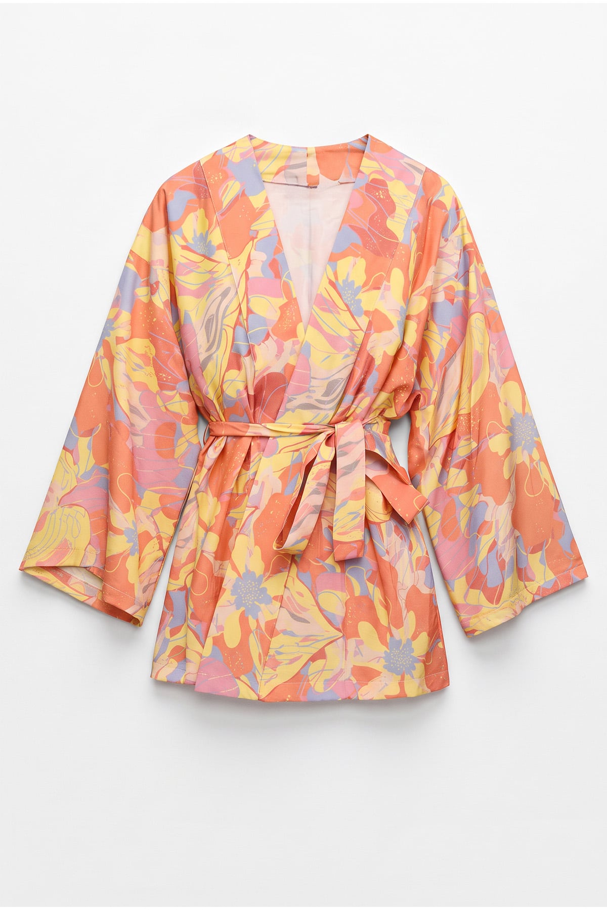 Çiçek Desenli Kimono Y0167 - TURUNCU |  