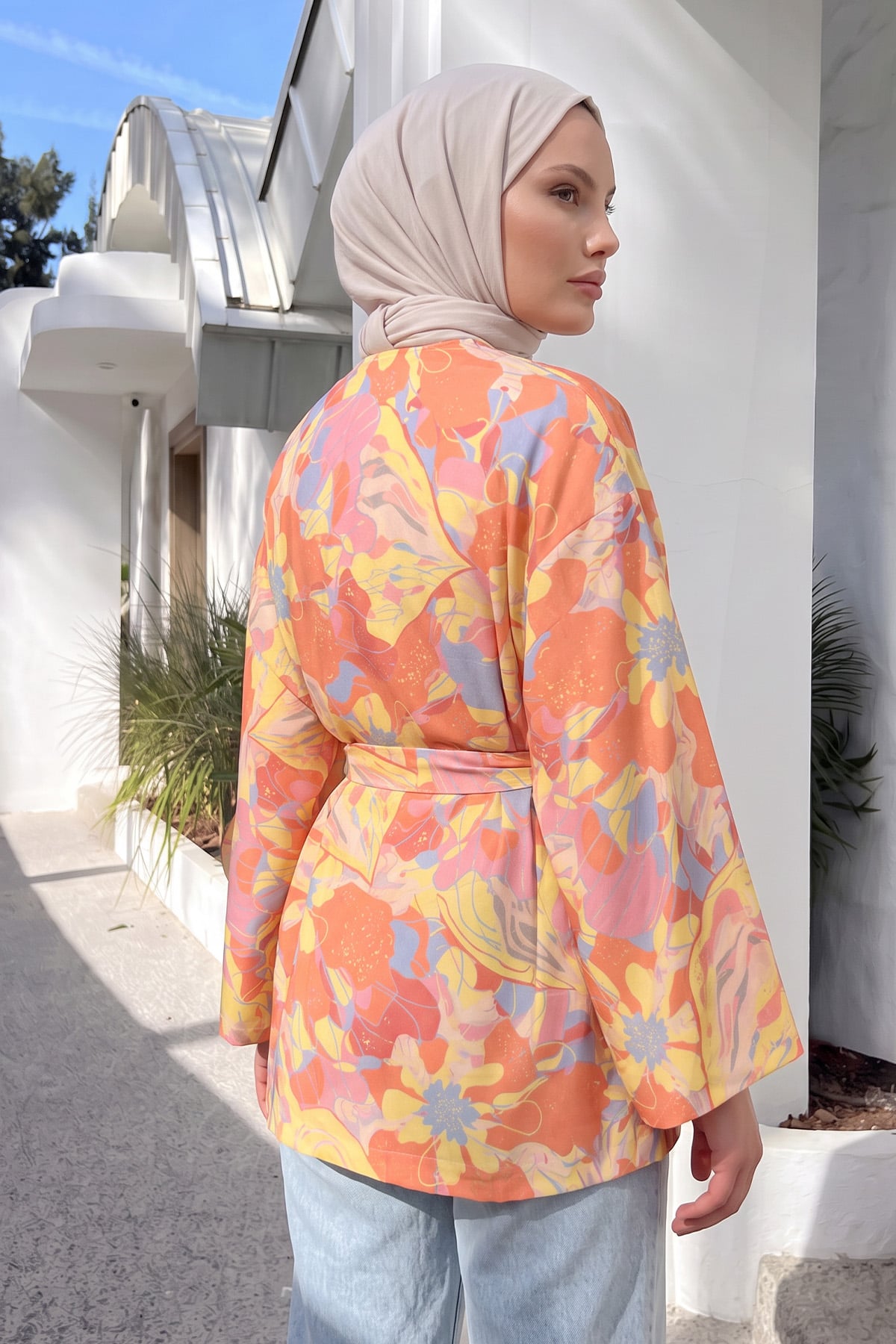 Çiçek Desenli Kimono Y0167 - TURUNCU |  