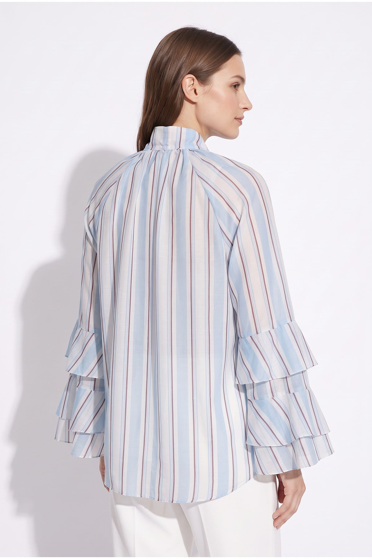 Çizgili Volan Kol Tunik 5402 - BEBE MAVİSİ | zenne.com 