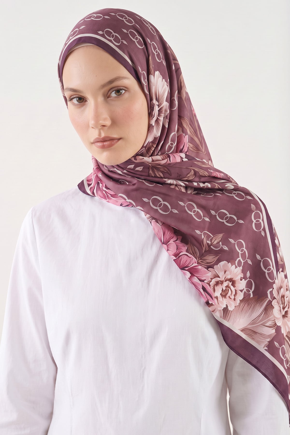  Çiçek Desenli  Aqua Soft Şal 4075 - MÜRDÜM |  