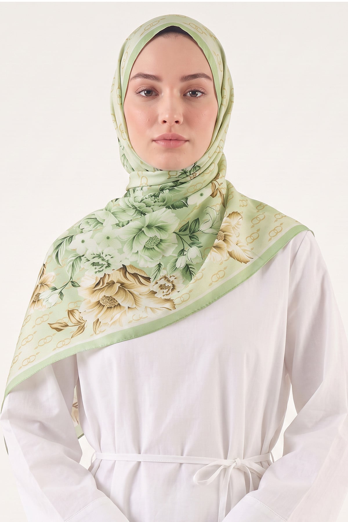  Çiçek Desenli  Aqua Soft Şal 4075 - YEŞİL |  