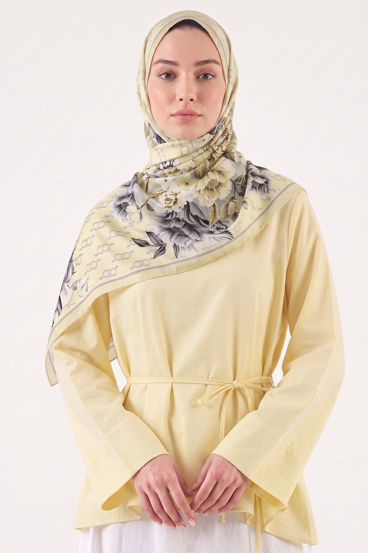  Çiçek Desenli  Aqua Soft Şal 4075 - SARI |  