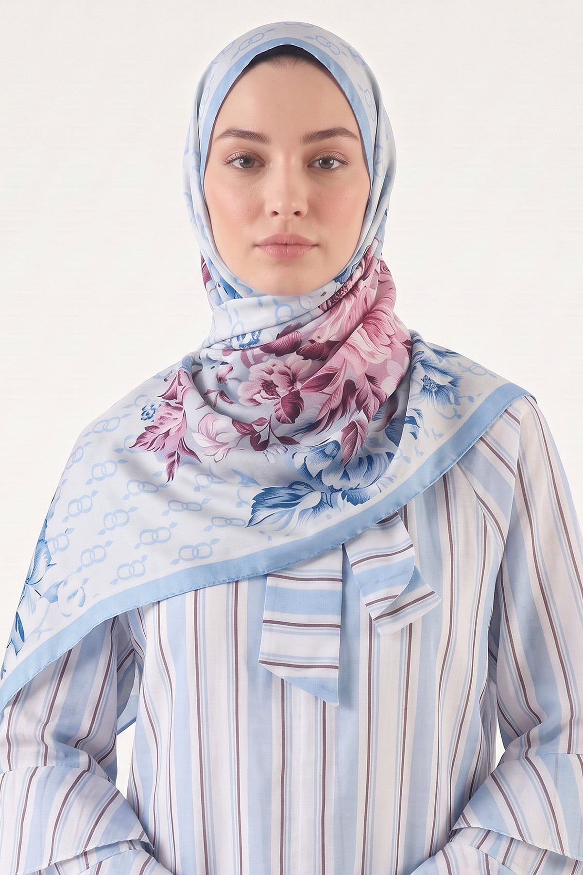  Çiçek Desenli  Aqua Soft Şal 4075 - BEBE MAVİSİ |  