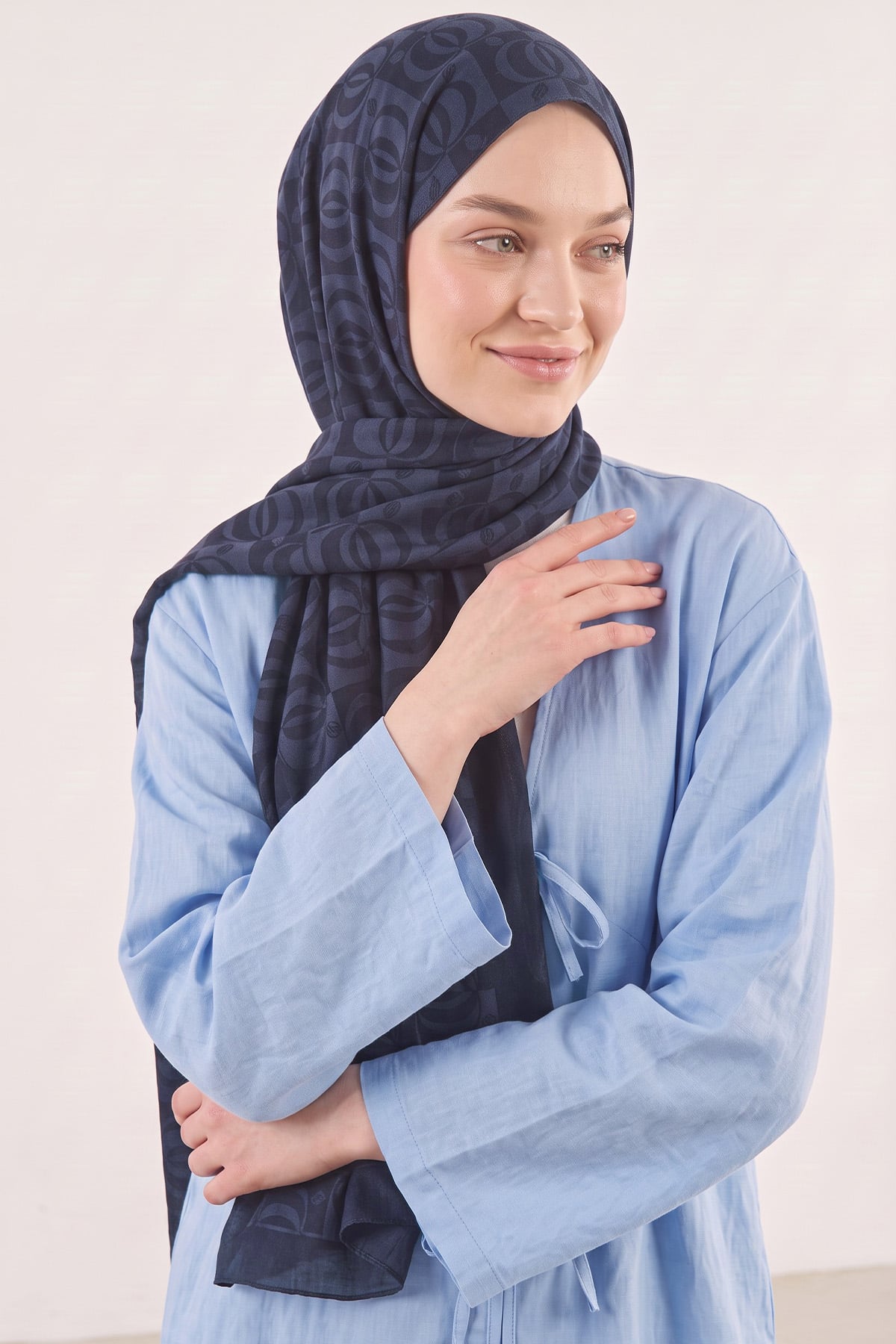 Halka Desen Jakar Şal 100 - LACİVERT |  