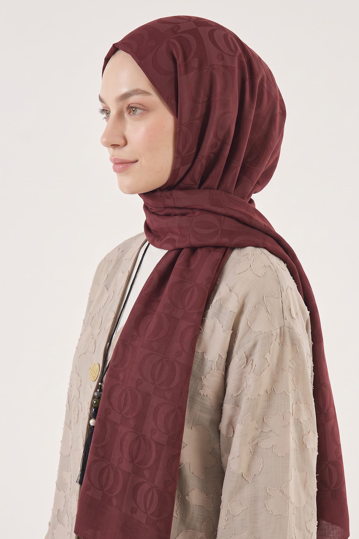 Halka Desen Jakar Şal 100 - BORDO |  
