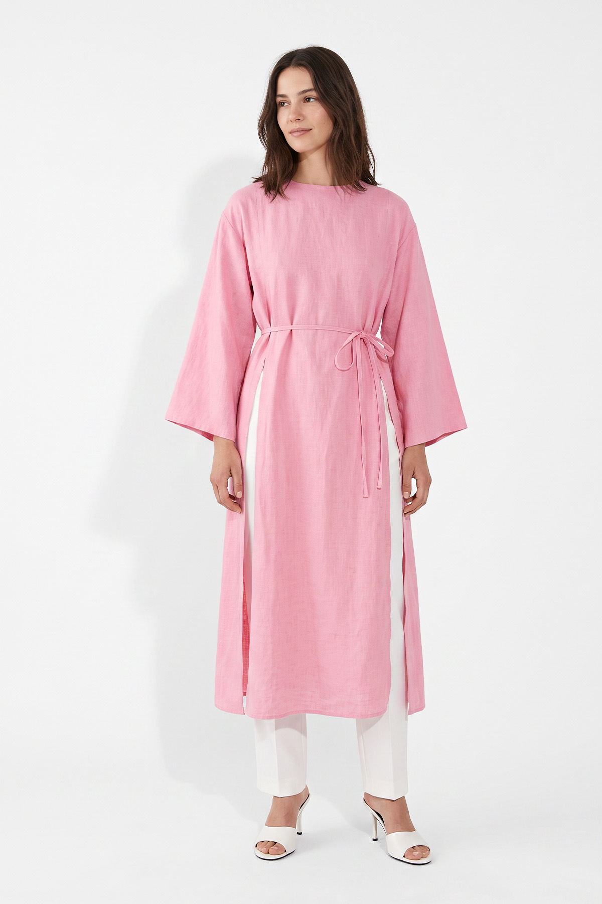 Yırtmaçlı Uzun Tunik Y0163 - PEMBE |  