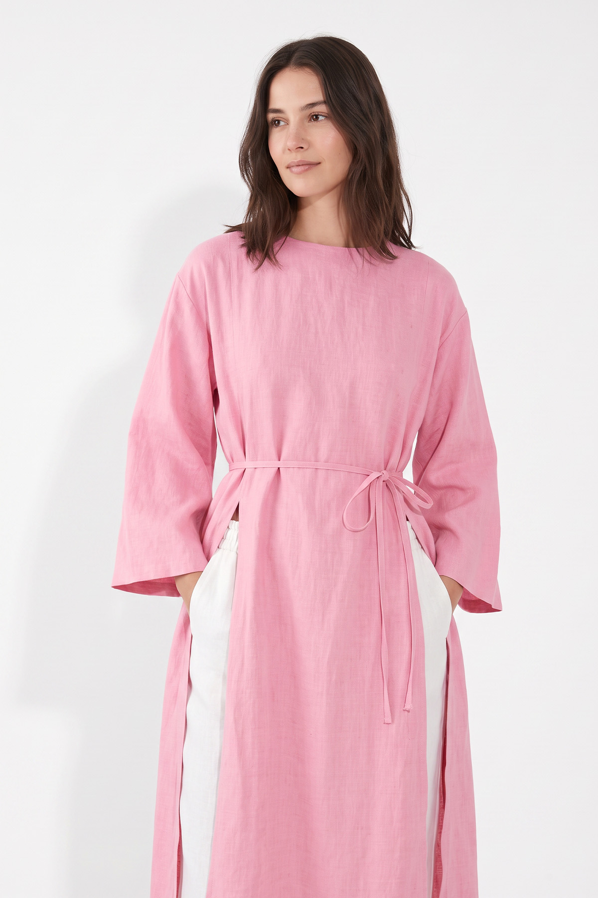 Yırtmaçlı Uzun Tunik Y0163 - PEMBE |  
