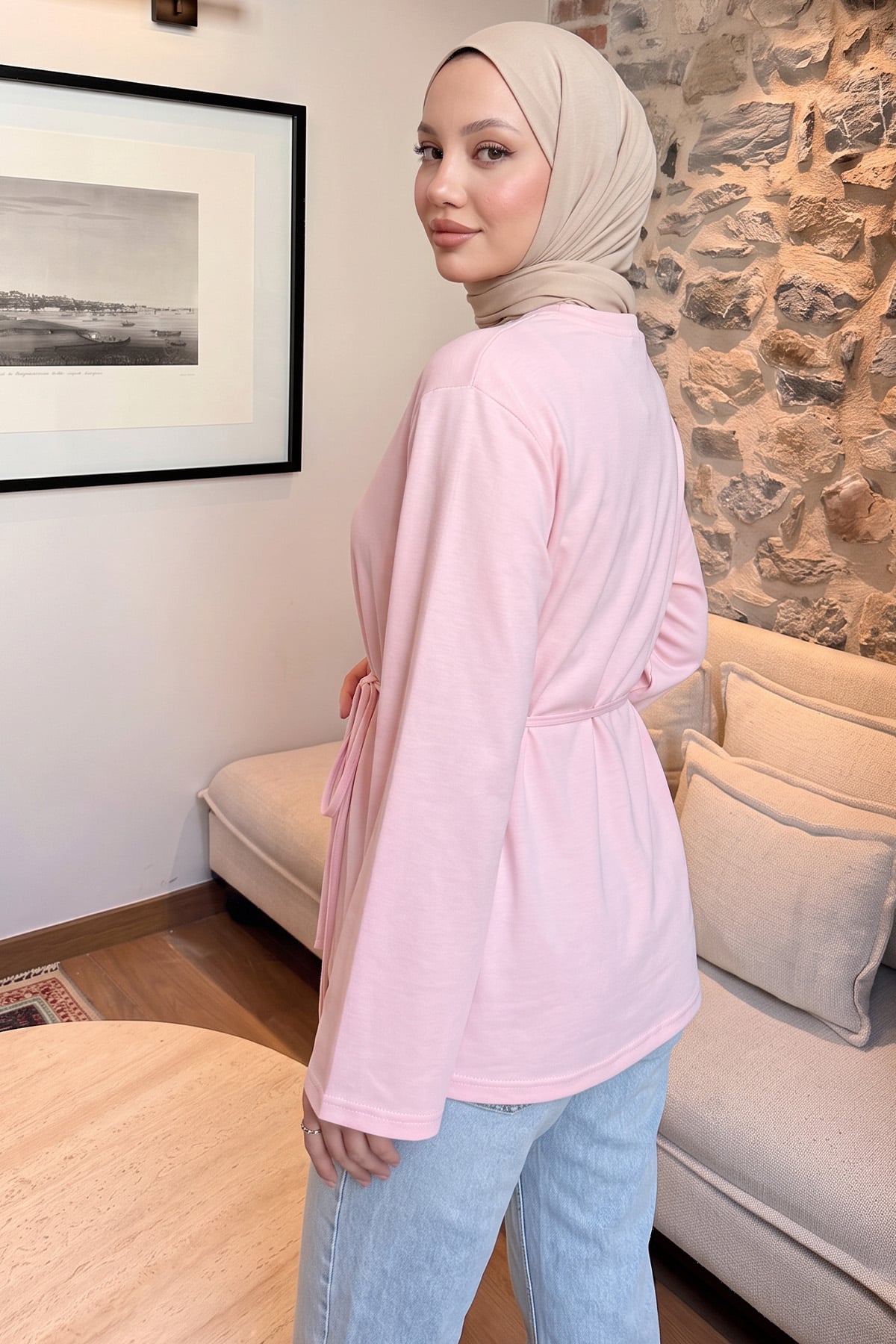 Bağcıklı Penye Bluz 13071 - AÇIK PEMBE |  