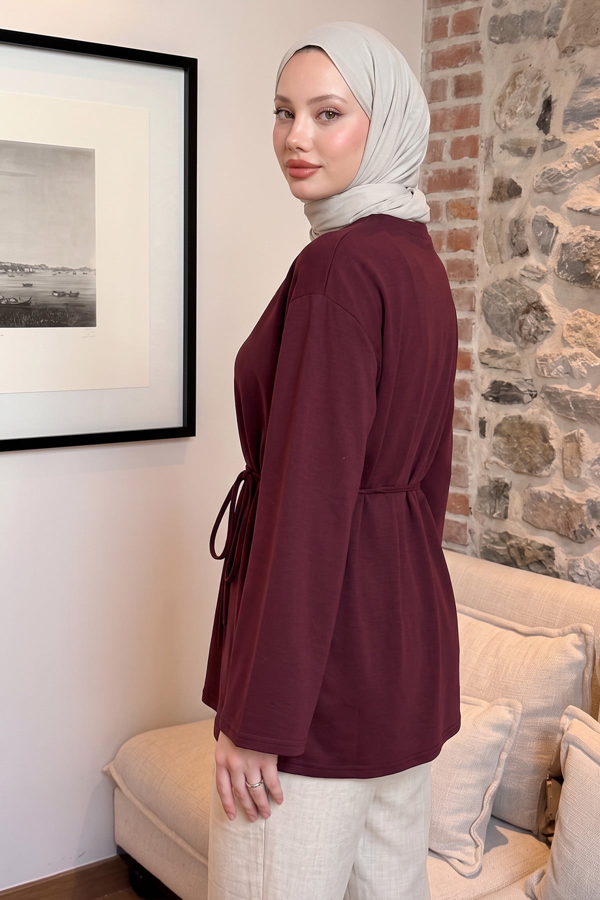 Bağcıklı Penye Bluz 13071 - BORDO |  