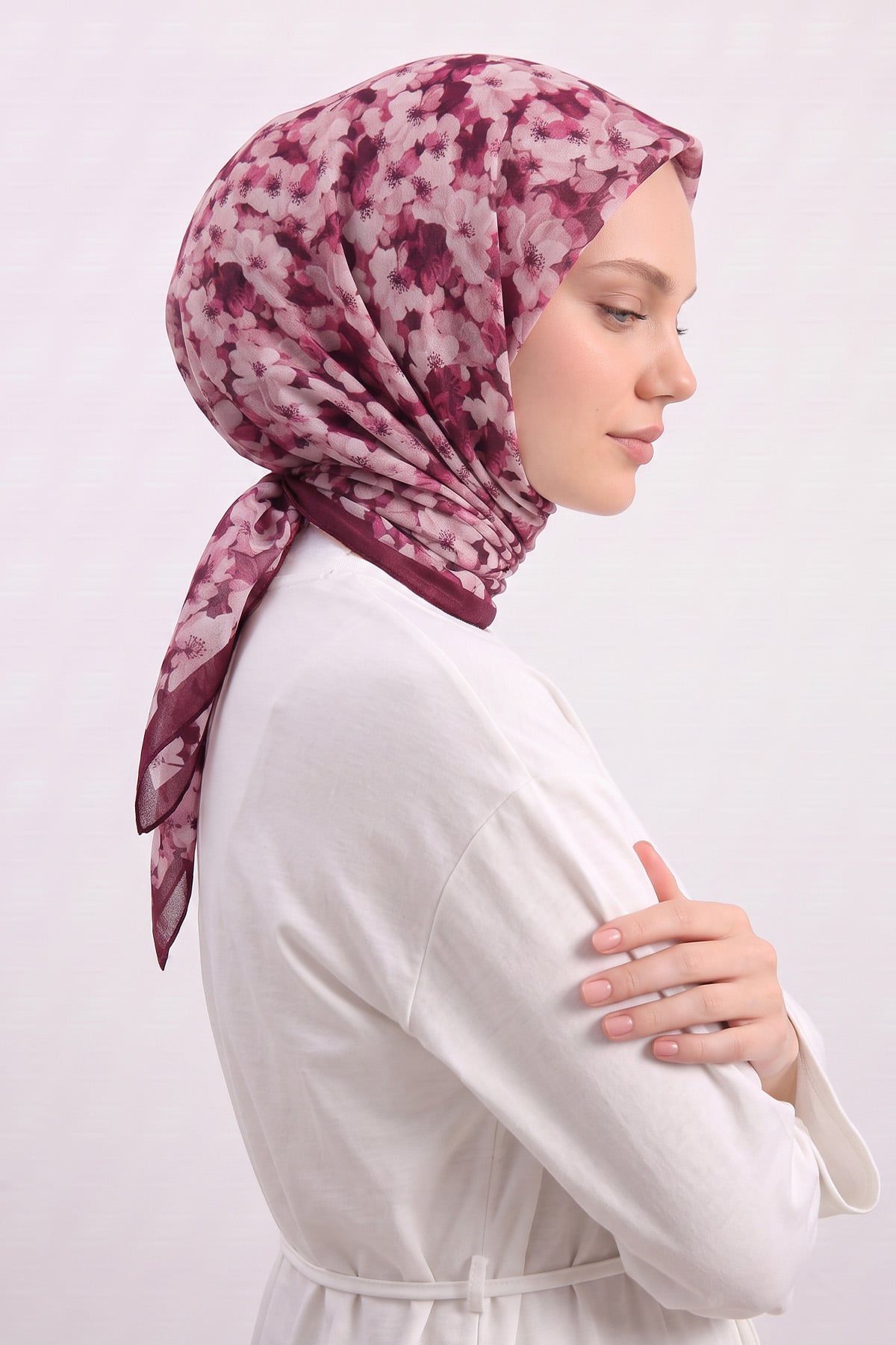 Çiçek Desenli Naida Eşarp 8040 - MÜRDÜM |  