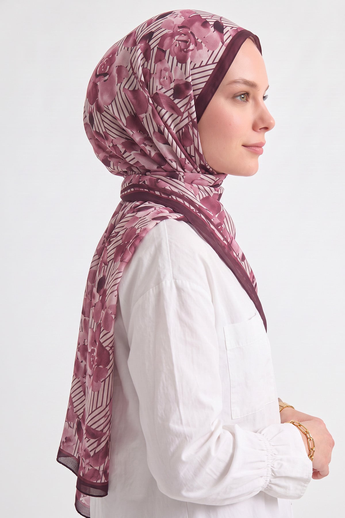 Botanik Çizgi Aqua Soft Şal 4080 - MÜRDÜM | zenne.com 