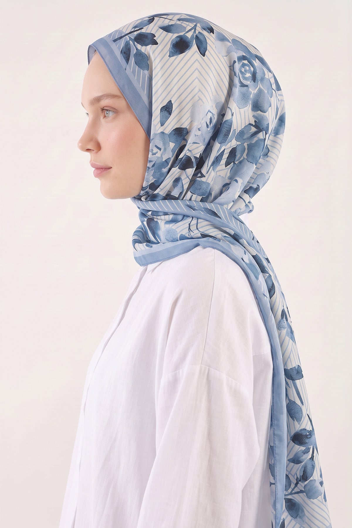 Botanik Çizgi Aqua Soft Şal 4080 - BEBE MAVİSİ | zenne.com 