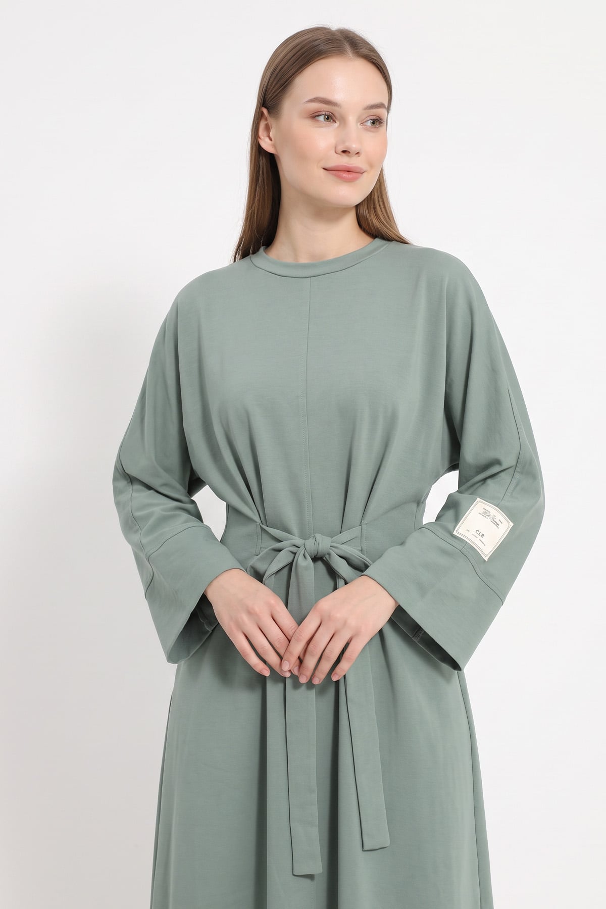Kuşak Detaylı Elbise 0010-1 - MİNT YEŞİLİ | zenne.com 