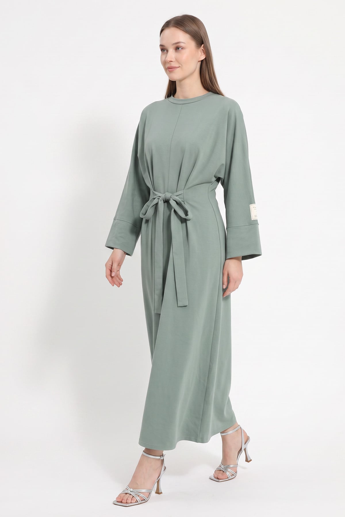 Kuşak Detaylı Elbise 0010-1 - MİNT YEŞİLİ | zenne.com 