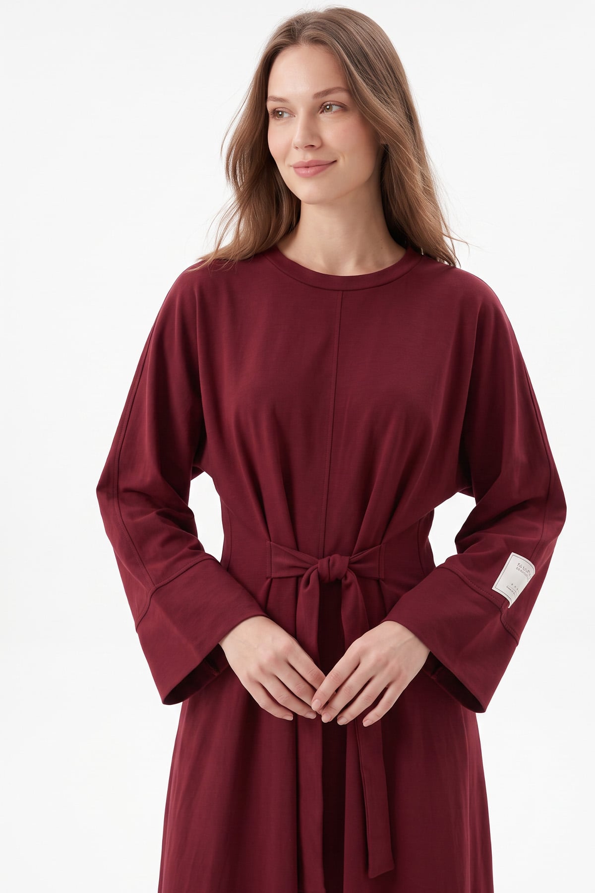Kuşak Detaylı Elbise 0010-1 - BORDO | zenne.com 