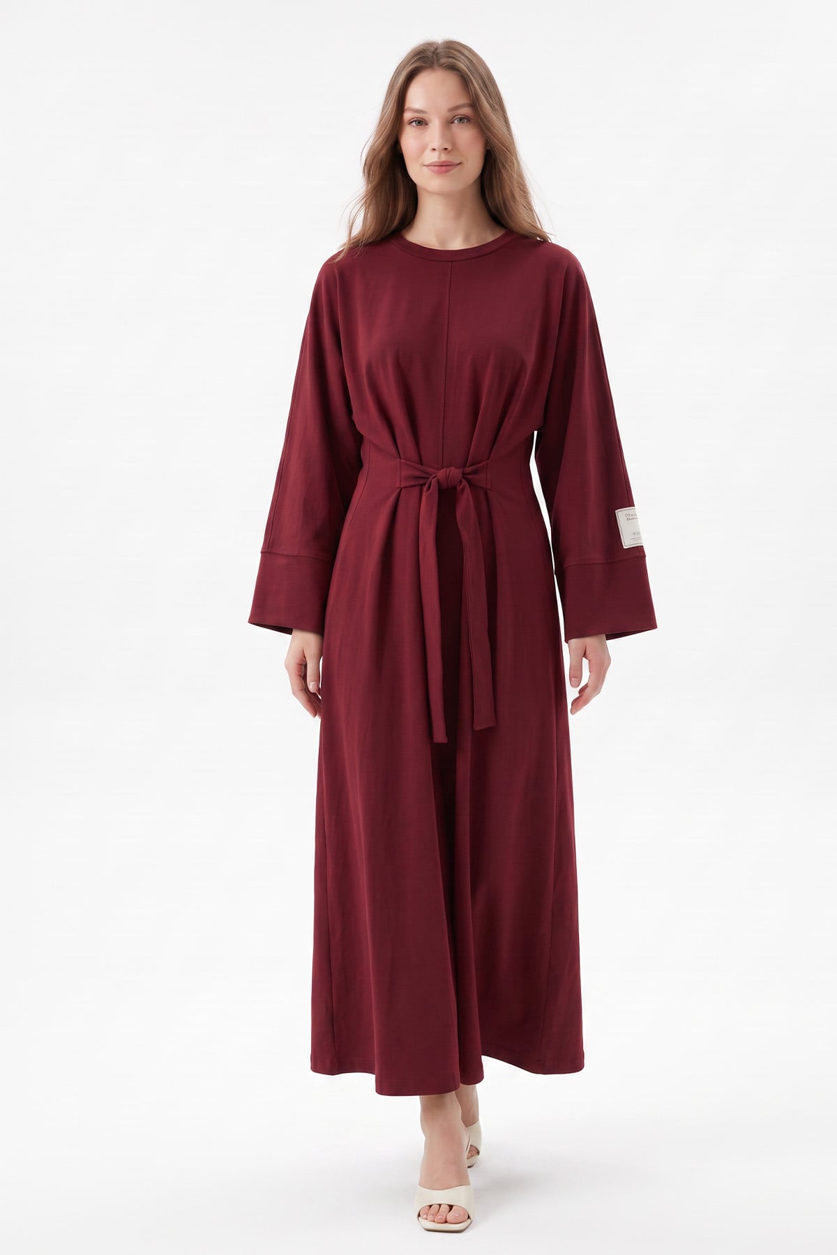 Kuşak Detaylı Elbise 0010-1 - BORDO | zenne.com 