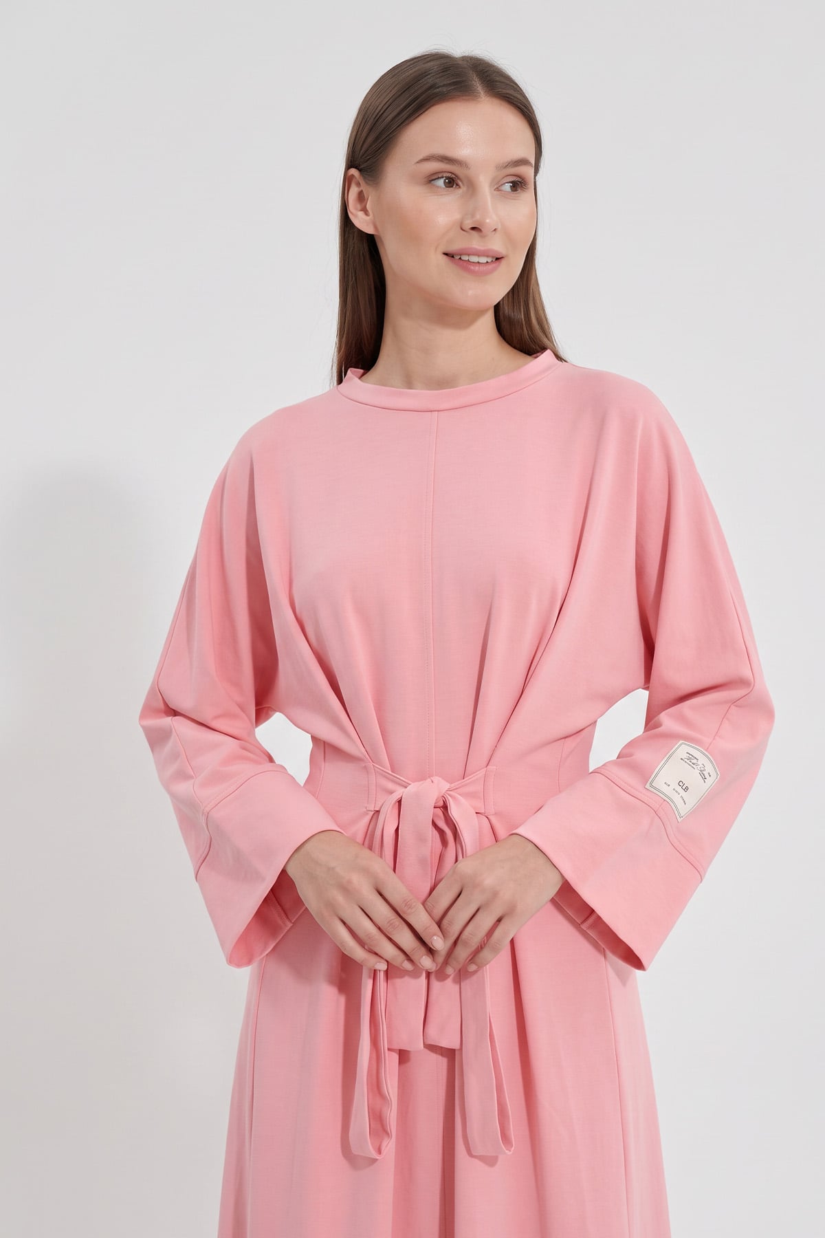Kuşak Detaylı Elbise 0010-1 - PEMBE | zenne.com 