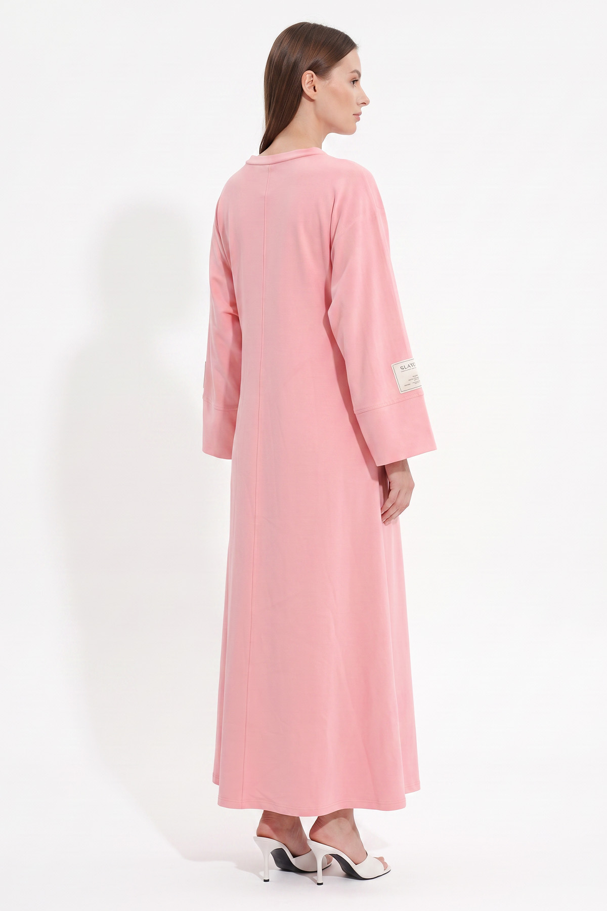 Kuşak Detaylı Elbise 0010-1 - PEMBE | zenne.com 