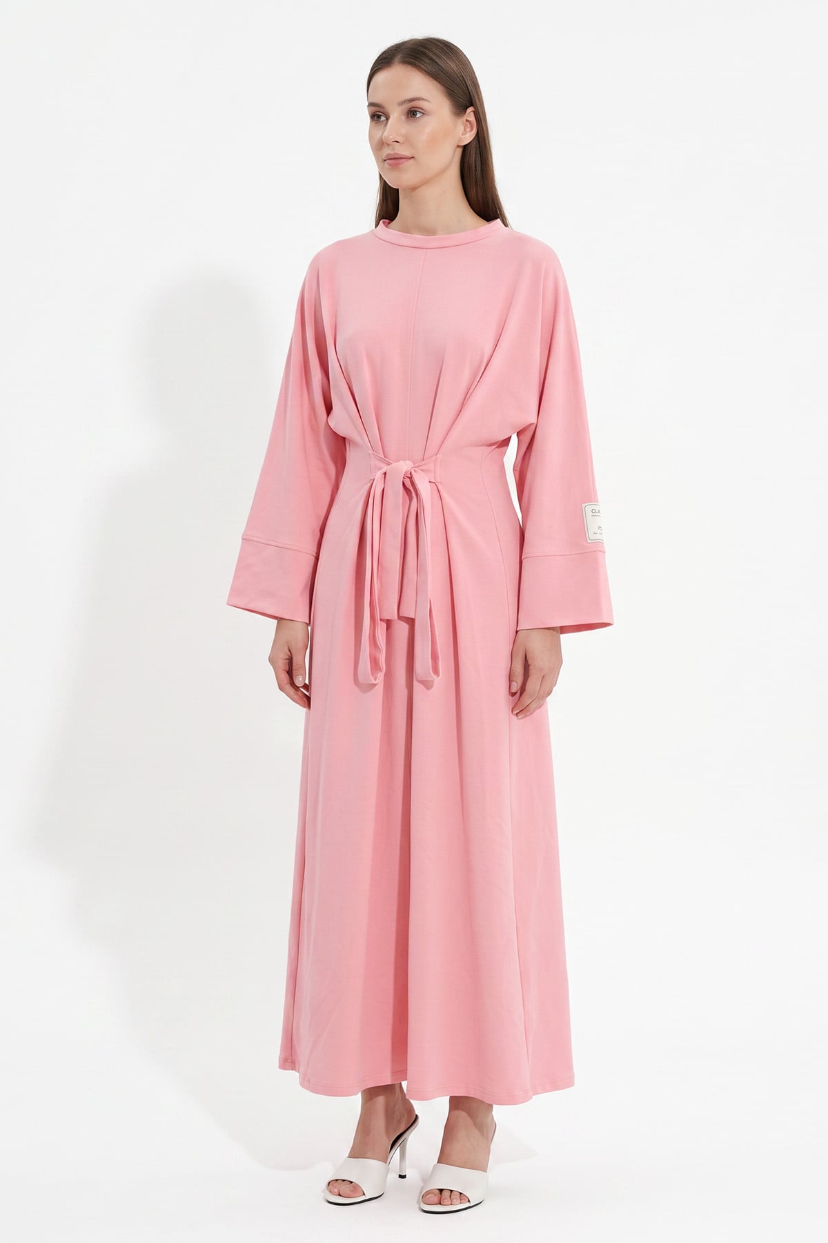 Kuşak Detaylı Elbise 0010-1 - PEMBE | zenne.com 