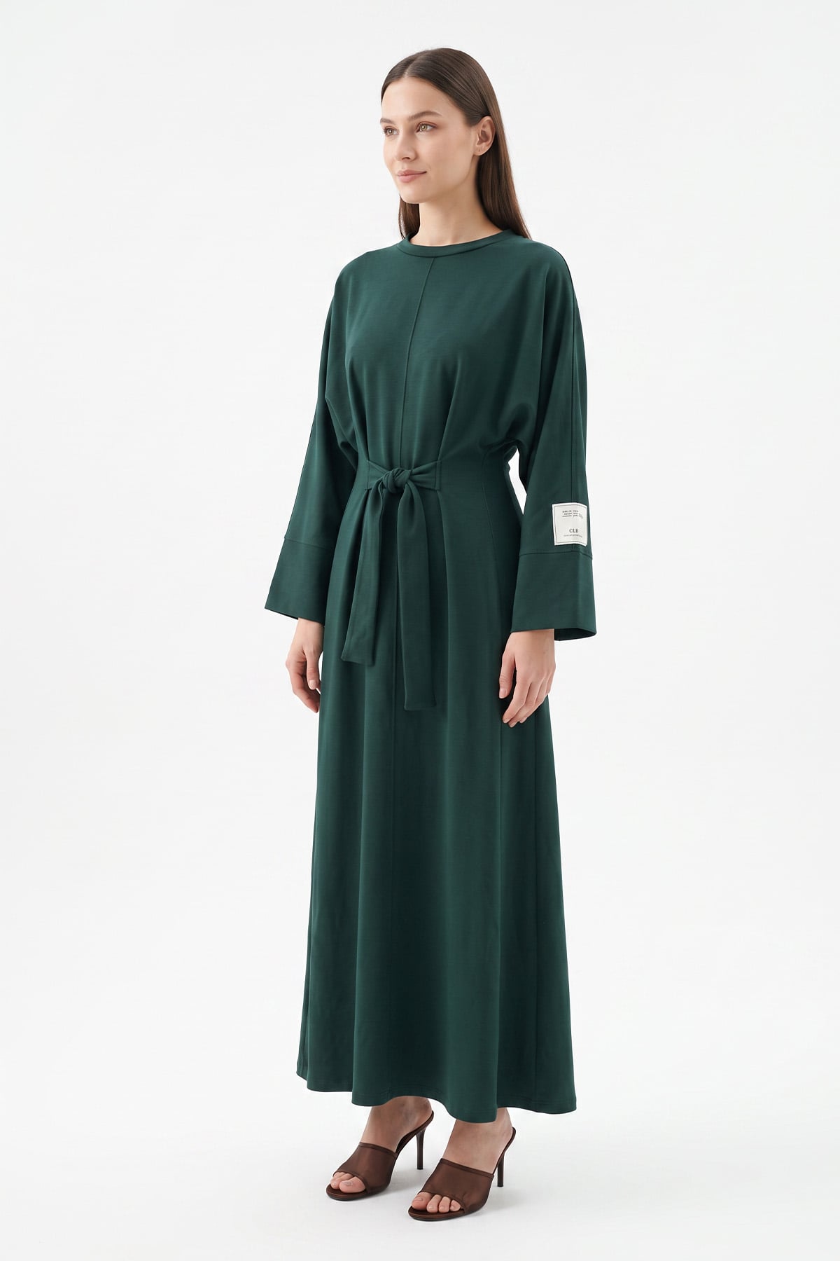 Kuşak Detaylı Elbise 0010-1 - ZÜMRÜT YEŞİLİ | zenne.com 