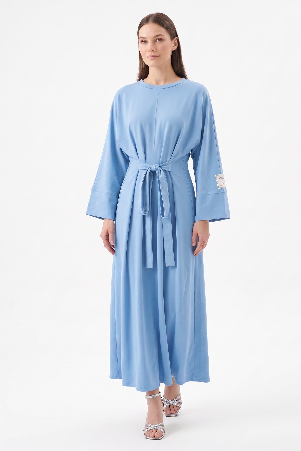 Kuşak Detaylı Elbise 0010-1 - BEBE MAVİSİ | zenne.com 