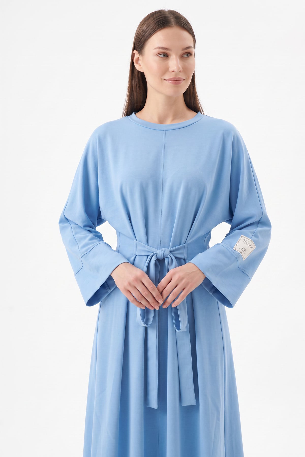 Kuşak Detaylı Elbise 0010-1 - BEBE MAVİSİ | zenne.com 