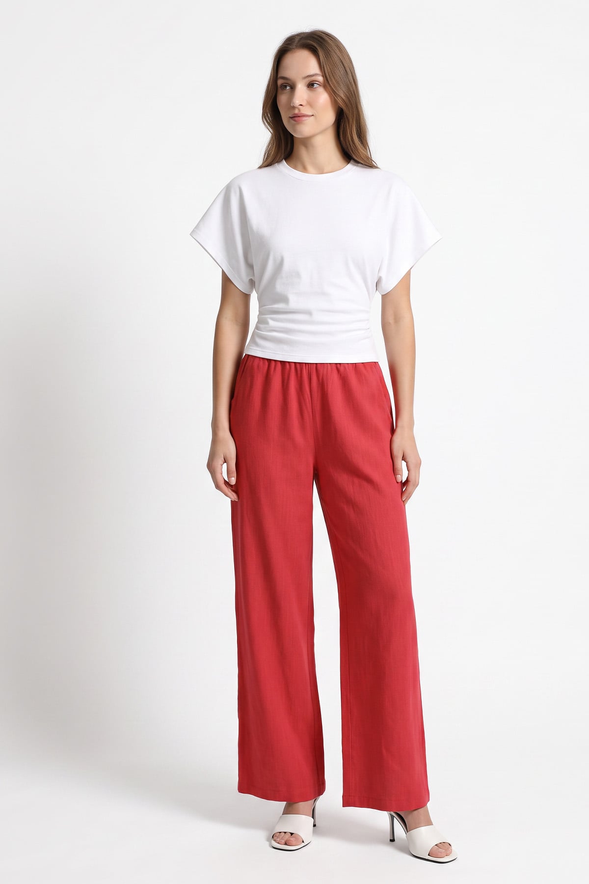 Keten Pantolon Y0155-1 - KIRMIZI | zenne.com 
