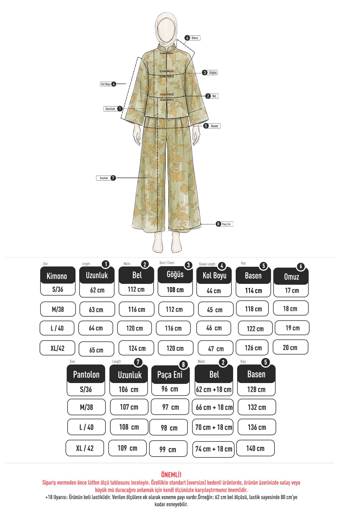 Desenli Kimono Takım 262315 - YEŞİL | zenne.com 