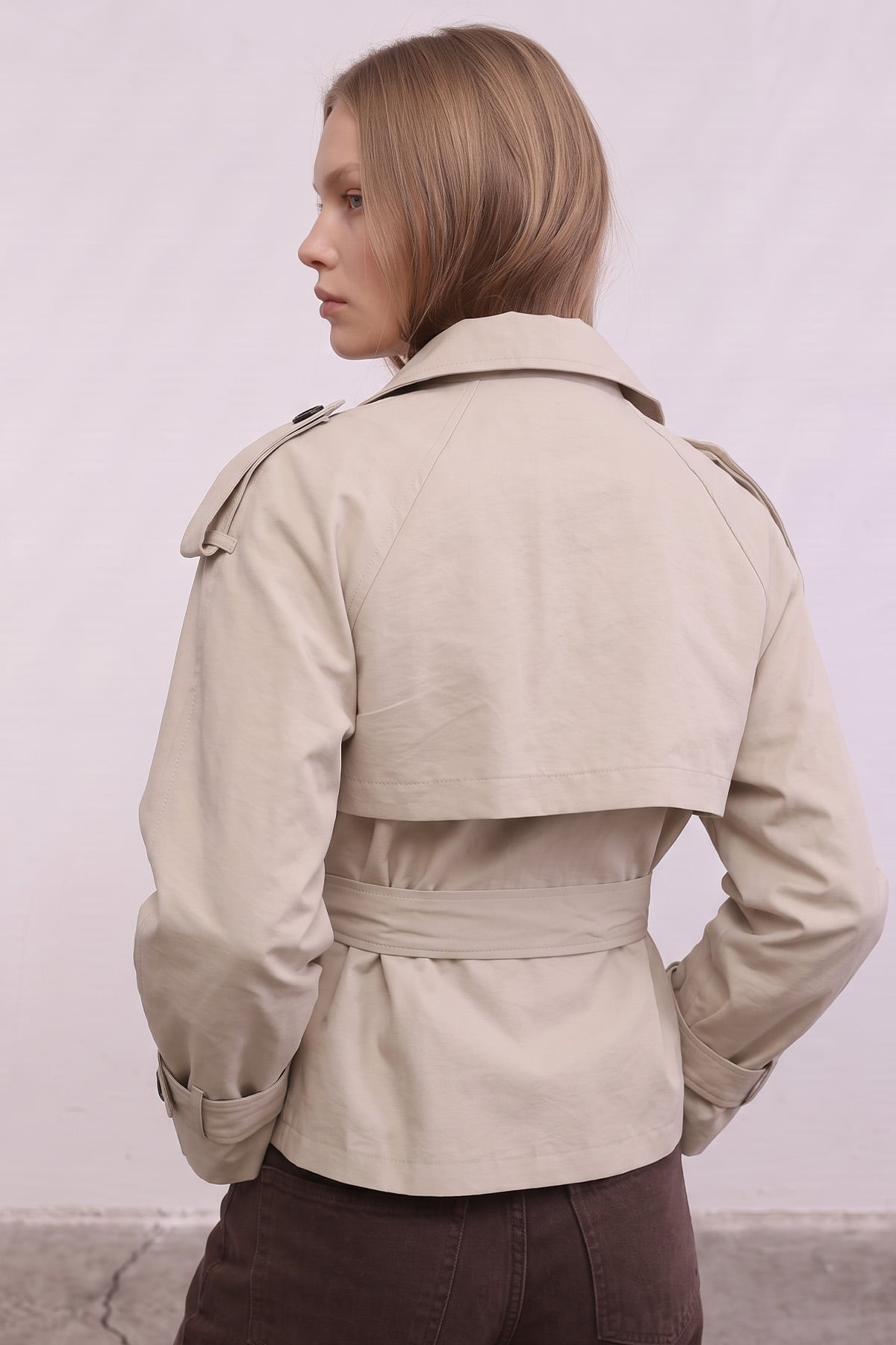 Dik Yaka  Kemerli Trençkot 262155 - BEJ | zenne.com 