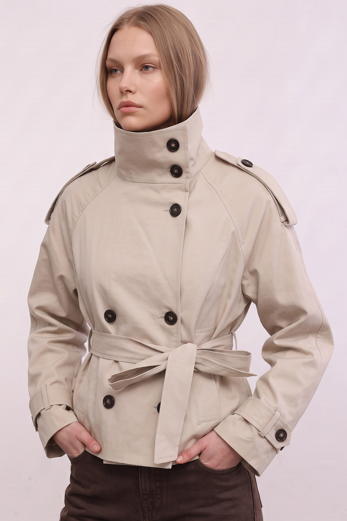 Dik Yaka  Kemerli Trençkot 262155 - BEJ | zenne.com 