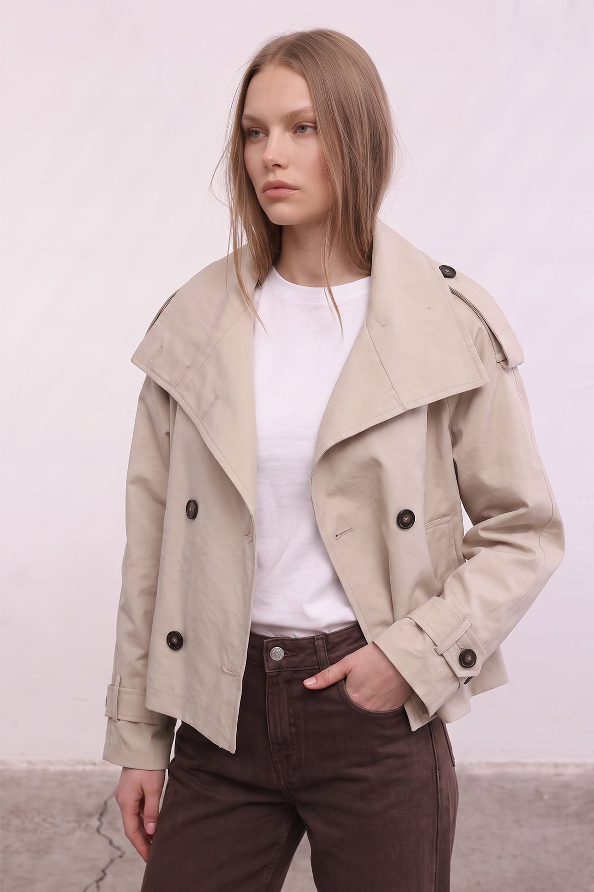 Dik Yaka  Kemerli Trençkot 262155 - BEJ | zenne.com 