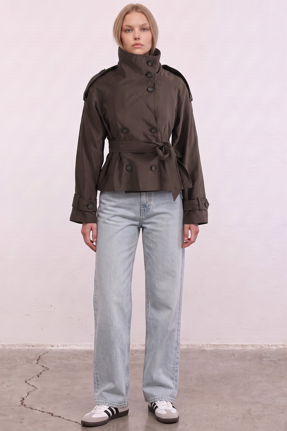 Dik Yaka  Kemerli Trençkot 262155 - KAHVE | zenne.com 
