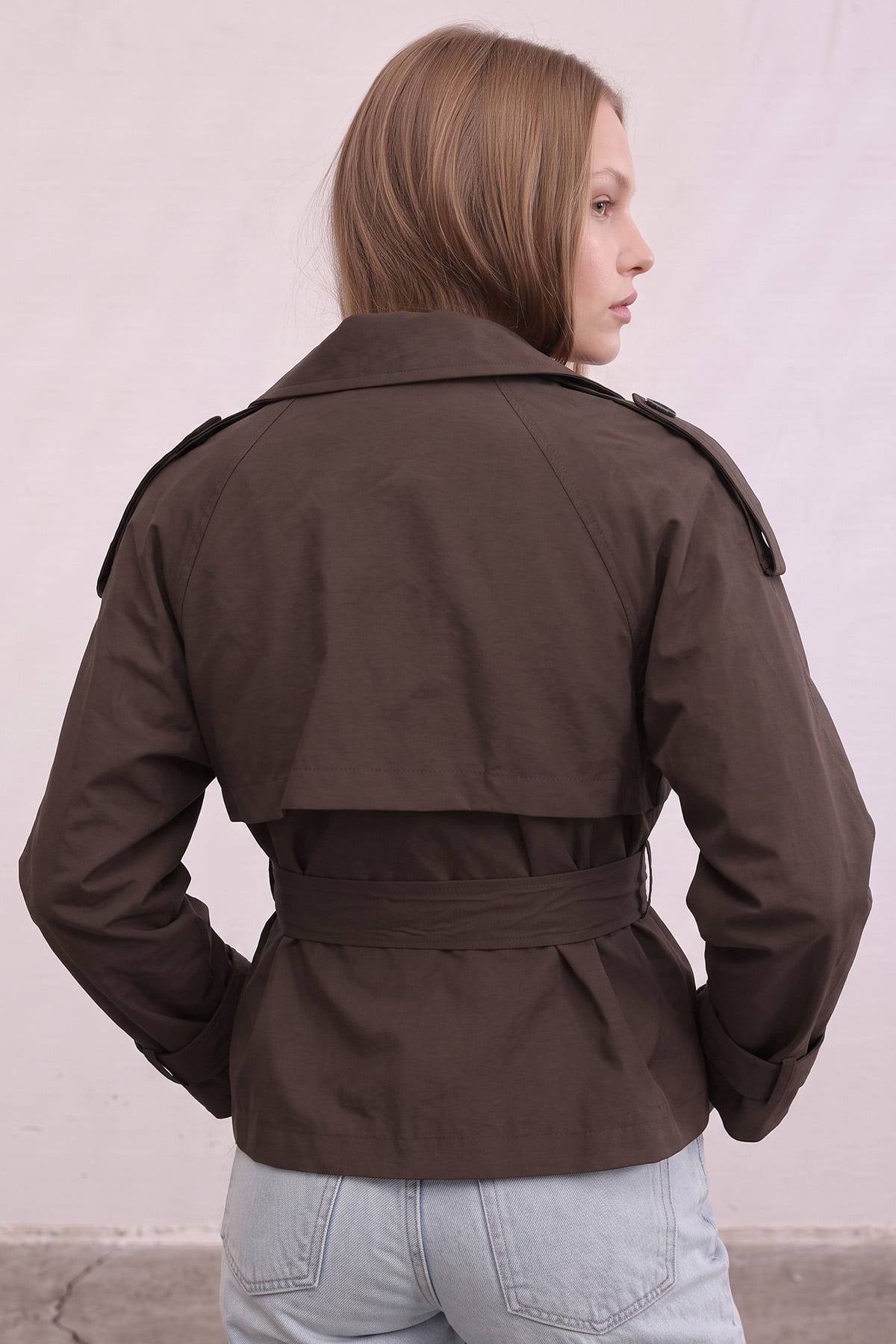 Dik Yaka  Kemerli Trençkot 262155 - KAHVE | zenne.com 