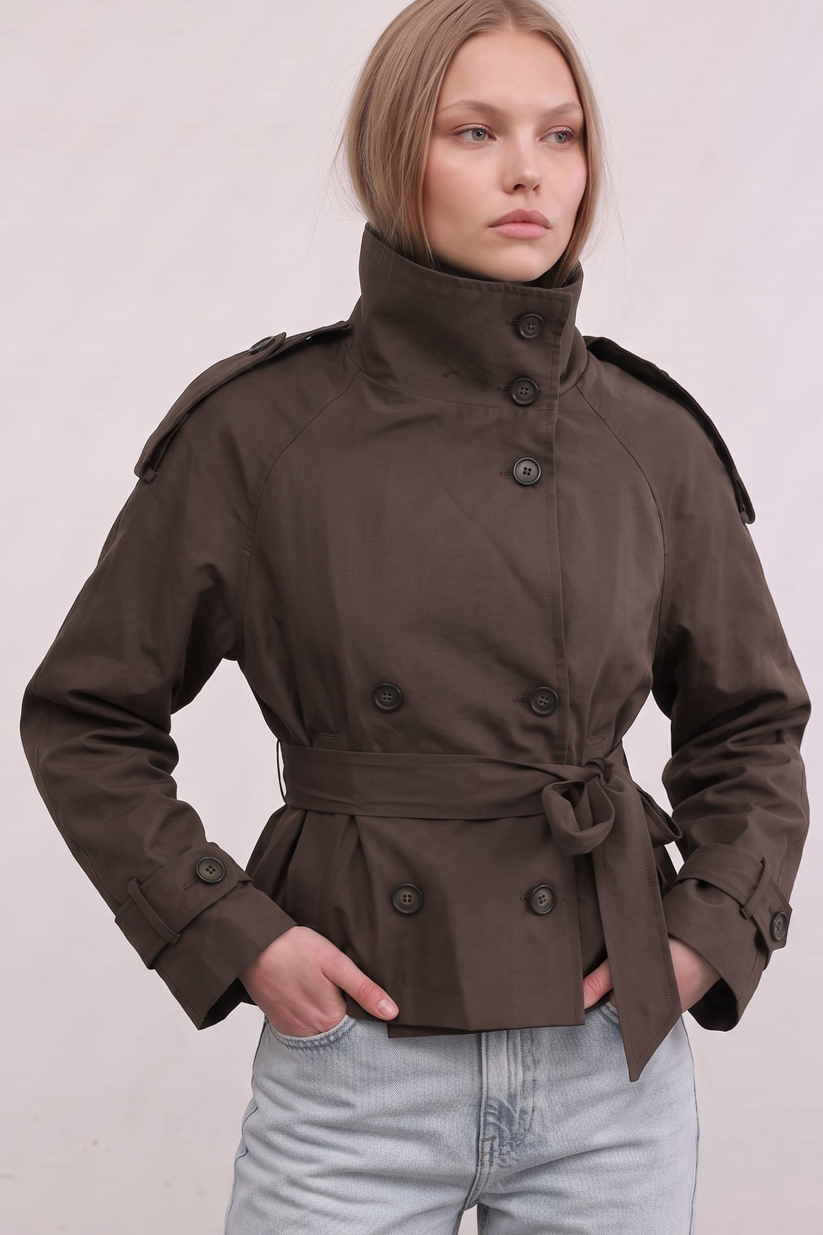 Dik Yaka  Kemerli Trençkot 262155 - KAHVE | zenne.com 