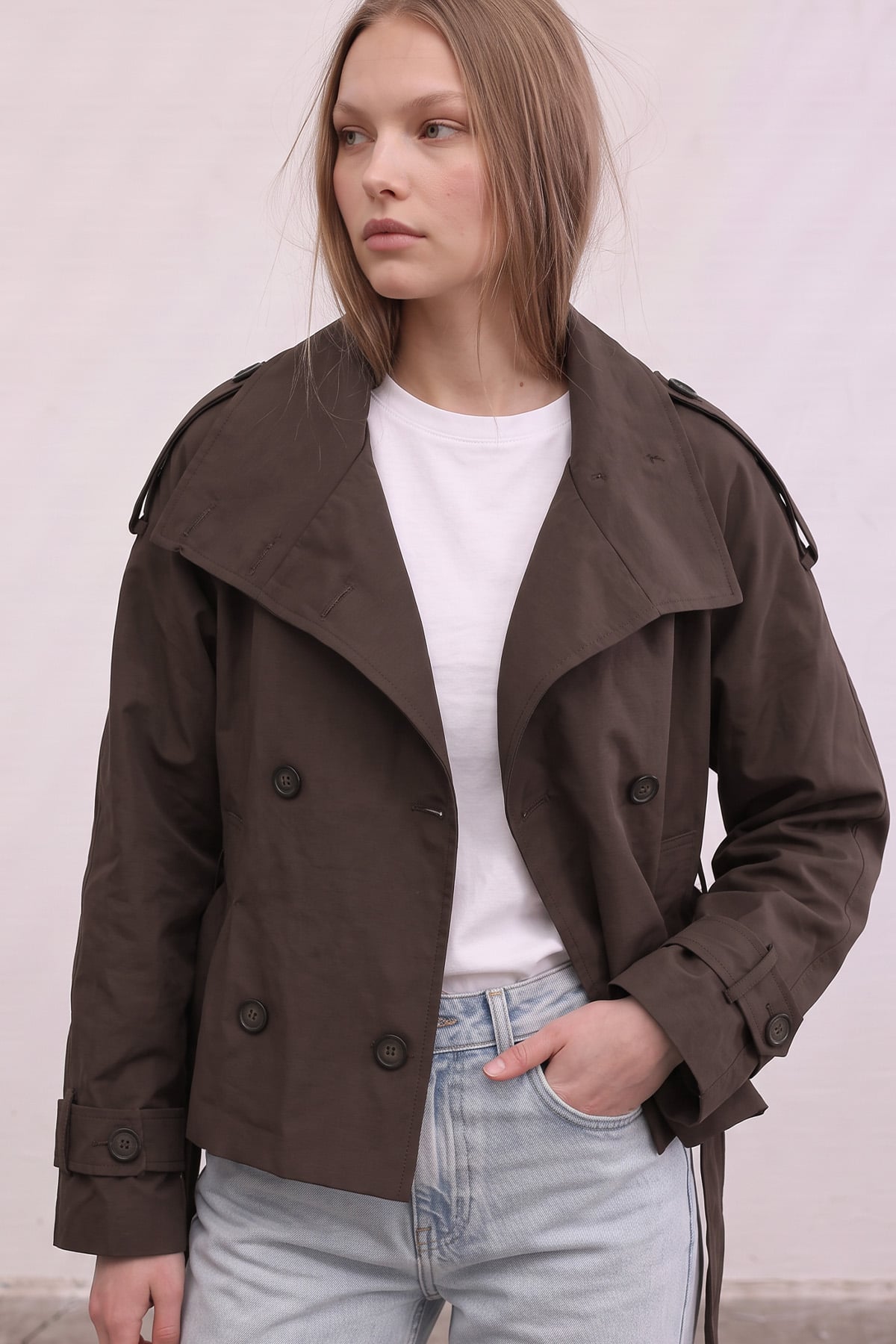 Dik Yaka  Kemerli Trençkot 262155 - KAHVE | zenne.com 