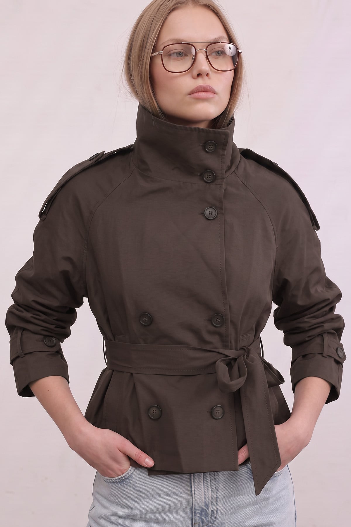 Dik Yaka  Kemerli Trençkot 262155 - KAHVE | zenne.com 