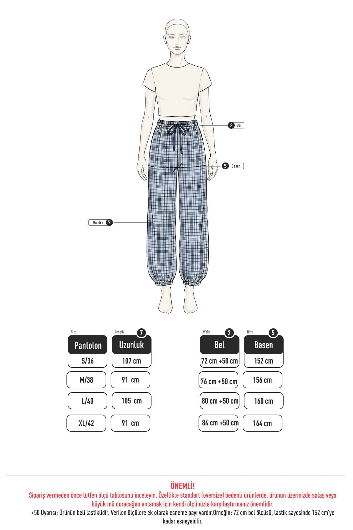 Ekose Şalvar Pantolon 262275 - KAHVE | zenne.com 