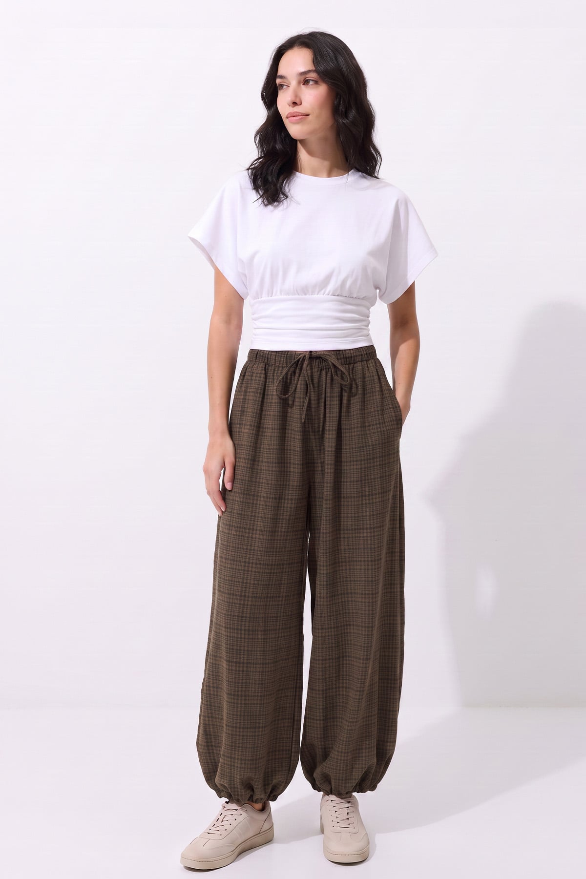 Ekose Şalvar Pantolon 262275 - KAHVE | zenne.com 