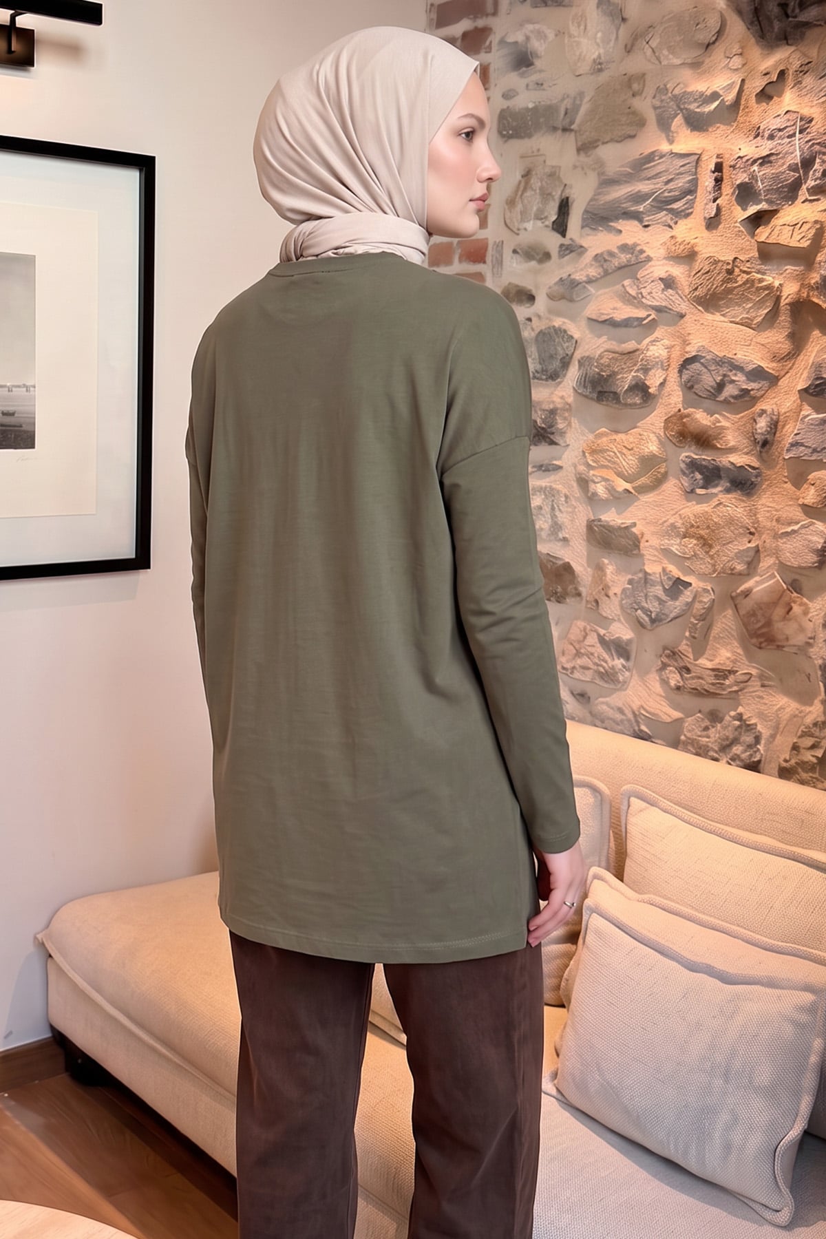 Kedi Baskılı Tunik 13230 - HAKİ | zenne.com 