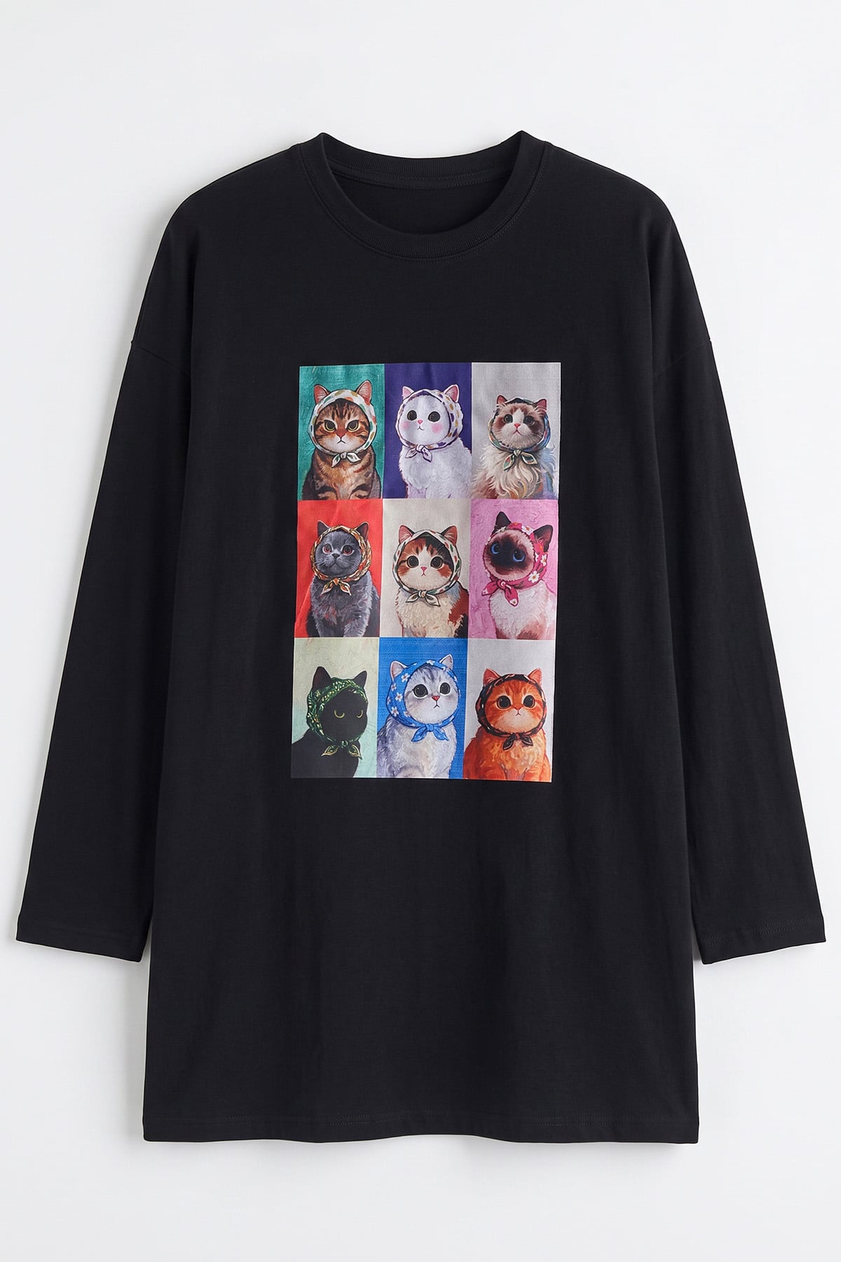Kedi Baskılı Tunik 13230 - SİYAH | zenne.com 