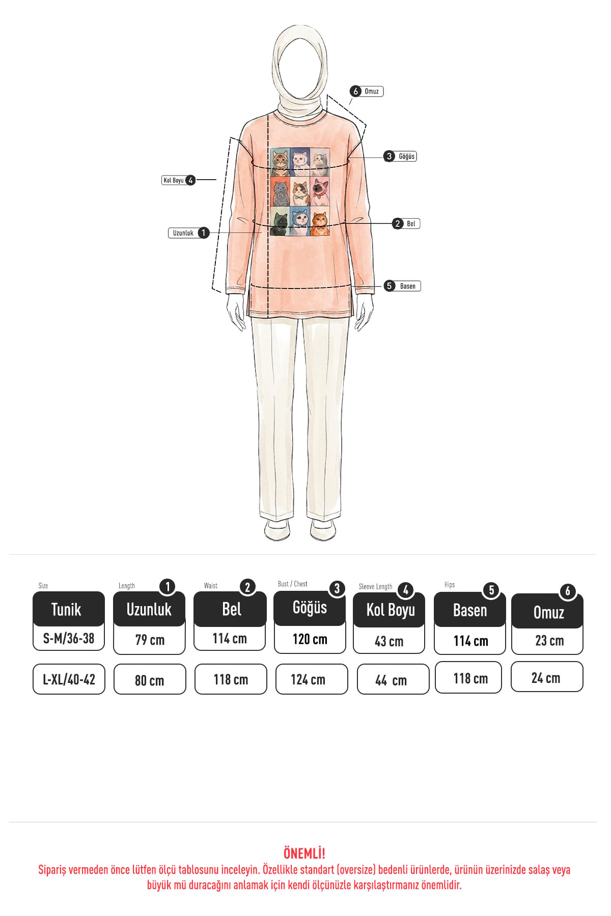 Kedi Baskılı Tunik 13230 - SİYAH | zenne.com 