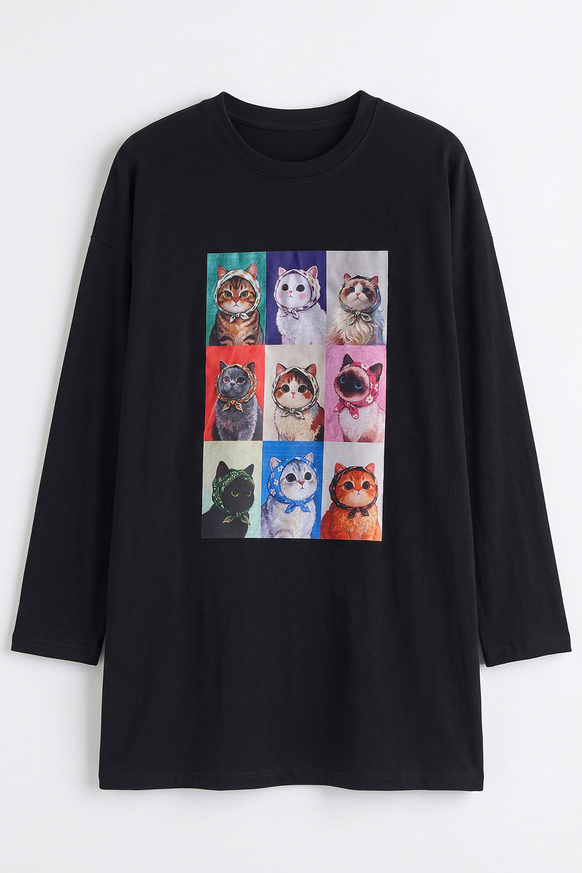 Kedi Baskılı Tunik 13230 - SİYAH | zenne.com 