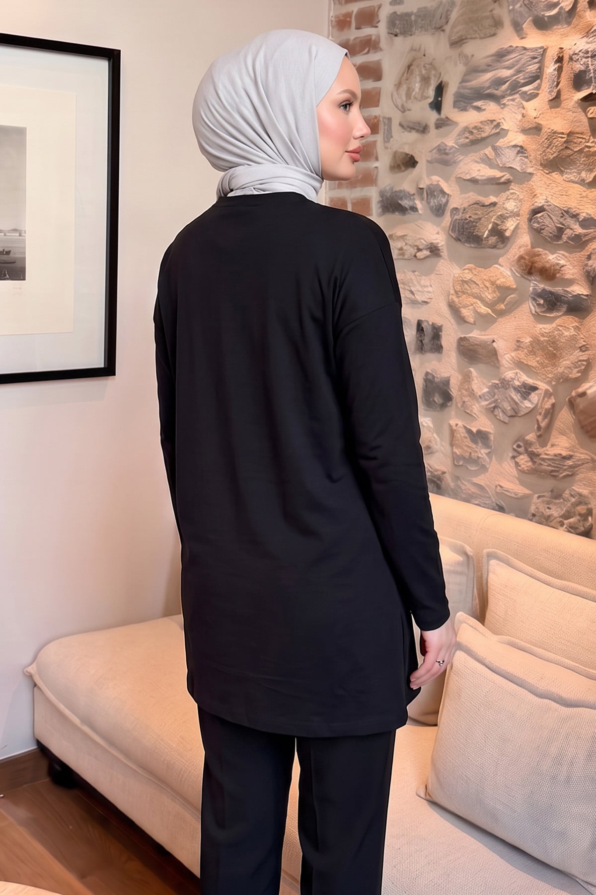 Kedi Baskılı Tunik 13230 - SİYAH | zenne.com 
