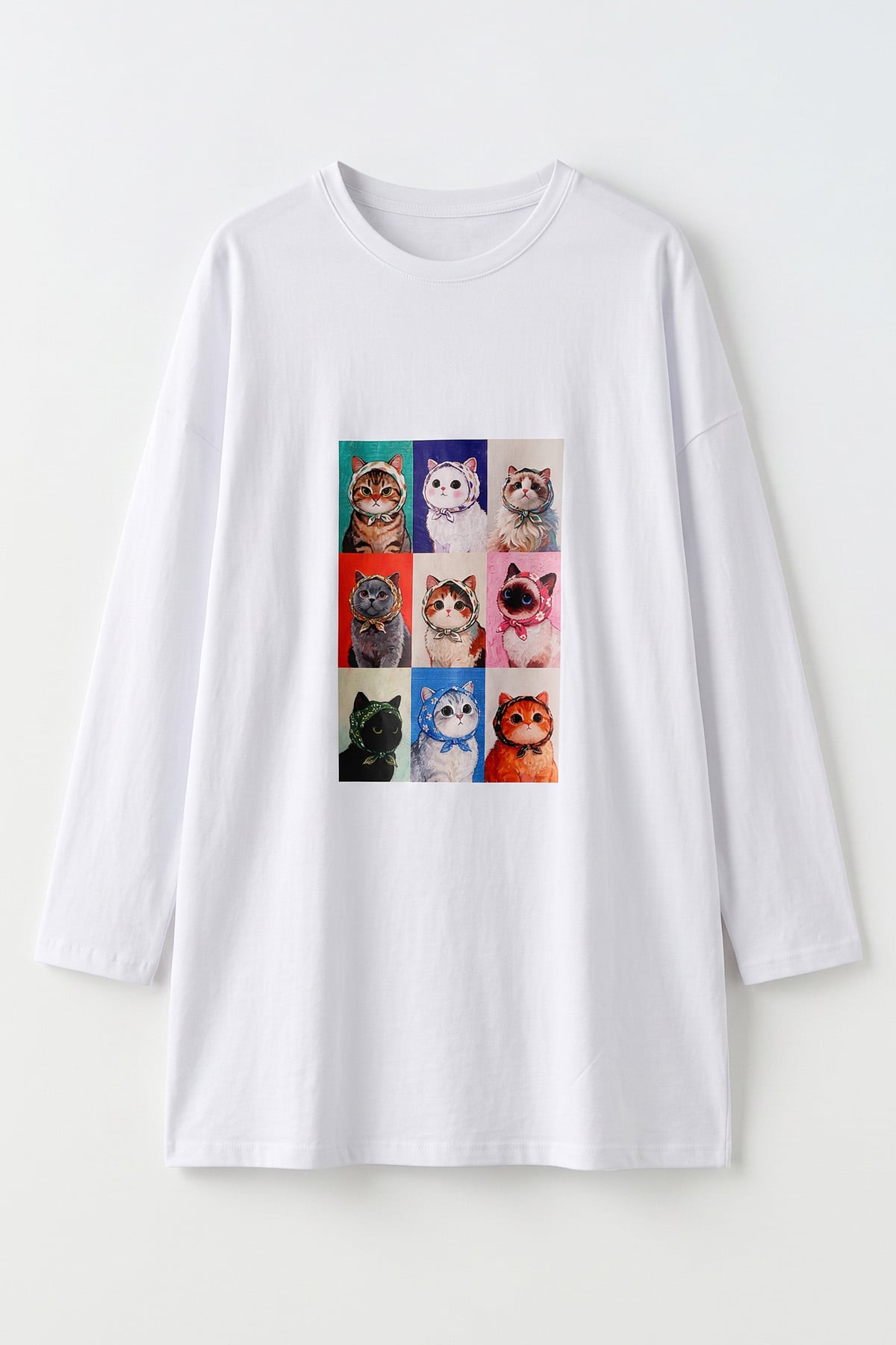 Kedi Baskılı Tunik 13230 - BEYAZ | zenne.com 