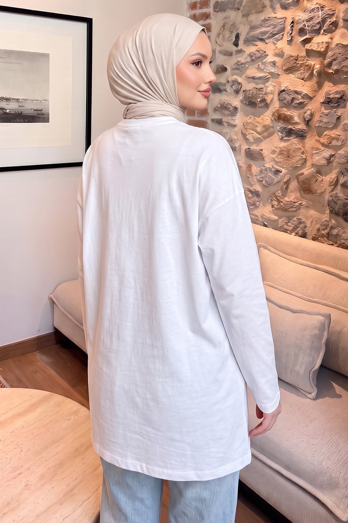 Kedi Baskılı Tunik 13230 - BEYAZ | zenne.com 