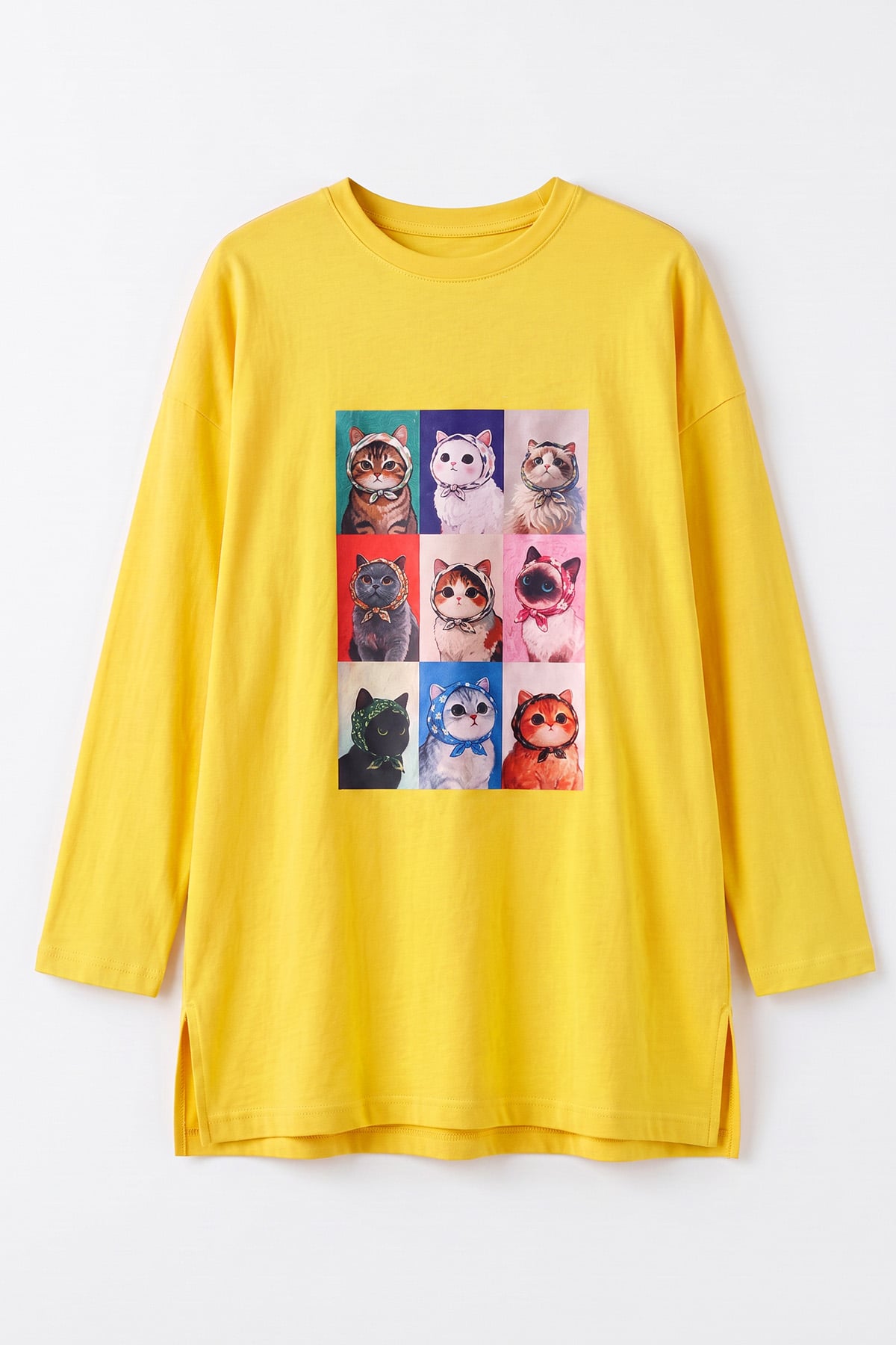 Kedi Baskılı Tunik 13230 - SARI | zenne.com 