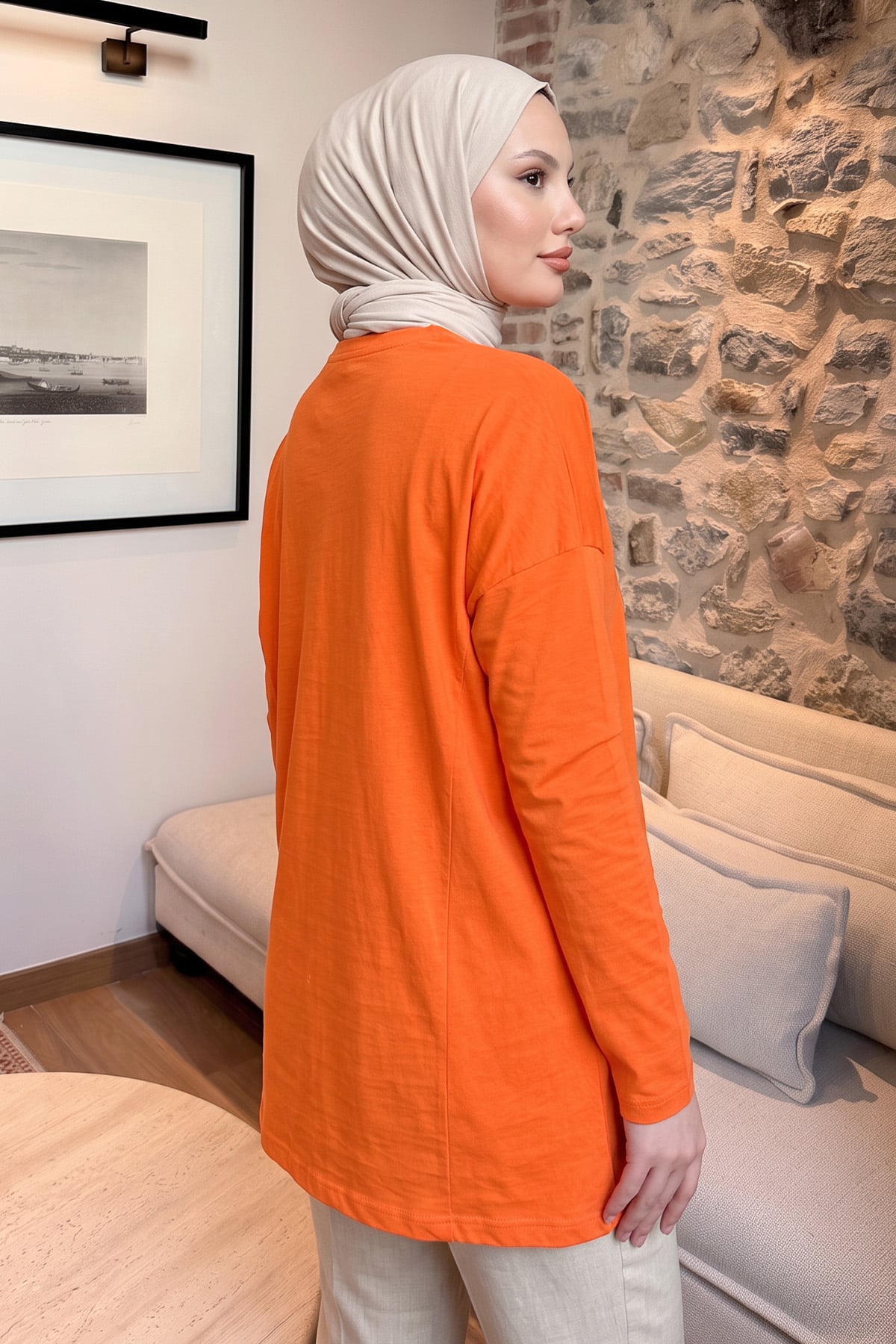 Kedi Baskılı Tunik 13230 - TURUNCU | zenne.com 